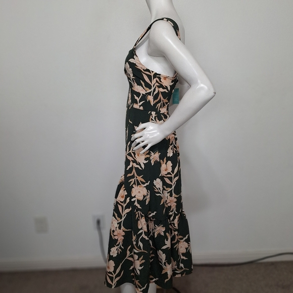 (NEW) Sweetheart Neck Green Dark Cottagecore Prairie Floral Tiered Midi Dress M - Picture 5 of 14